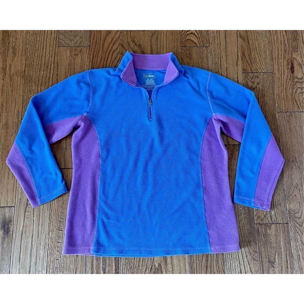 L.l. Bean girls xl colorblock purple quarter zip fleece - Picture 2 of 6